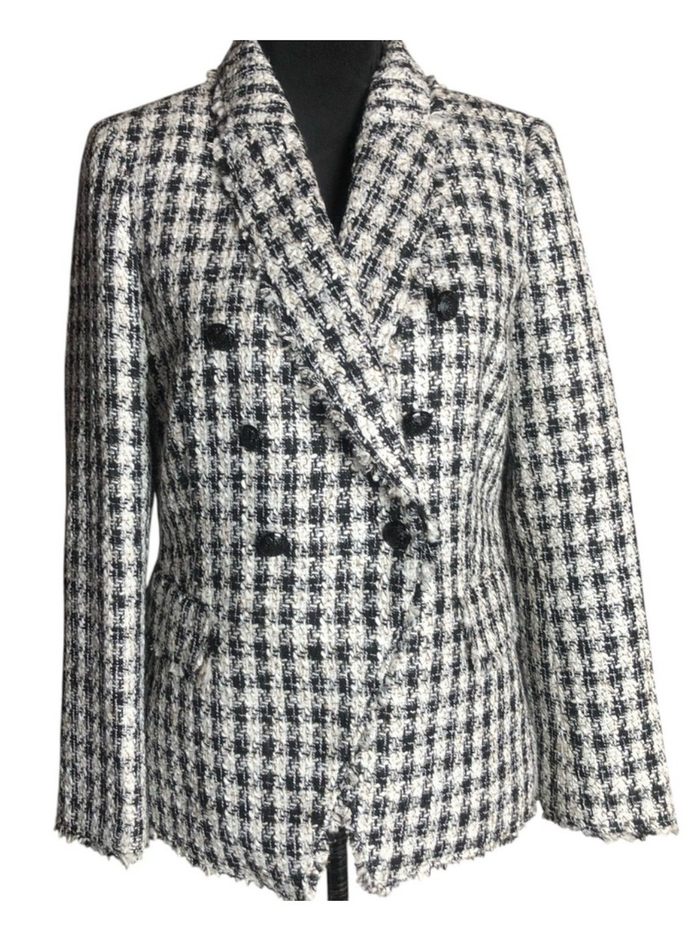 White House Black Market WHBM Houndstooth Studio Blazer Tweed Career Women's -